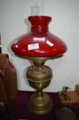 Oil Lamp with Red Glass Shade