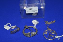 Hallmarked Sterling Silver Celtic Brooch plus Floral Pendant and a 925 Ring