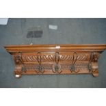 Continental Carved Oak Wall Mounted Coat Rack