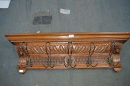 Continental Carved Oak Wall Mounted Coat Rack