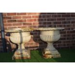 Pair of Victorian Cast Iron Garden Planters 50cm tall, 52cm diameter