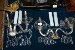 Two Sets of Period Candle Style Wall Lights with Glass Drops