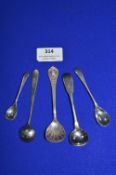 Five Assorted Silver Caddy and Mustard Spoons