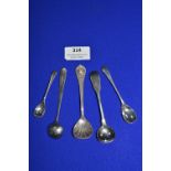 Five Assorted Silver Caddy and Mustard Spoons