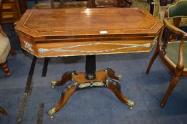 Regency Rosewood Veneer Card Table with Canted Corners, Reeded Column Support, and Quadruped Base