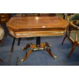 Regency Rosewood Veneer Card Table with Canted Corners, Reeded Column Support, and Quadruped Base