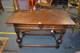 Late Victorian Oak Jacobean Revival Style Side Table with Turned Supports on Stretchered Base