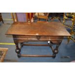 Late Victorian Oak Jacobean Revival Style Side Table with Turned Supports on Stretchered Base