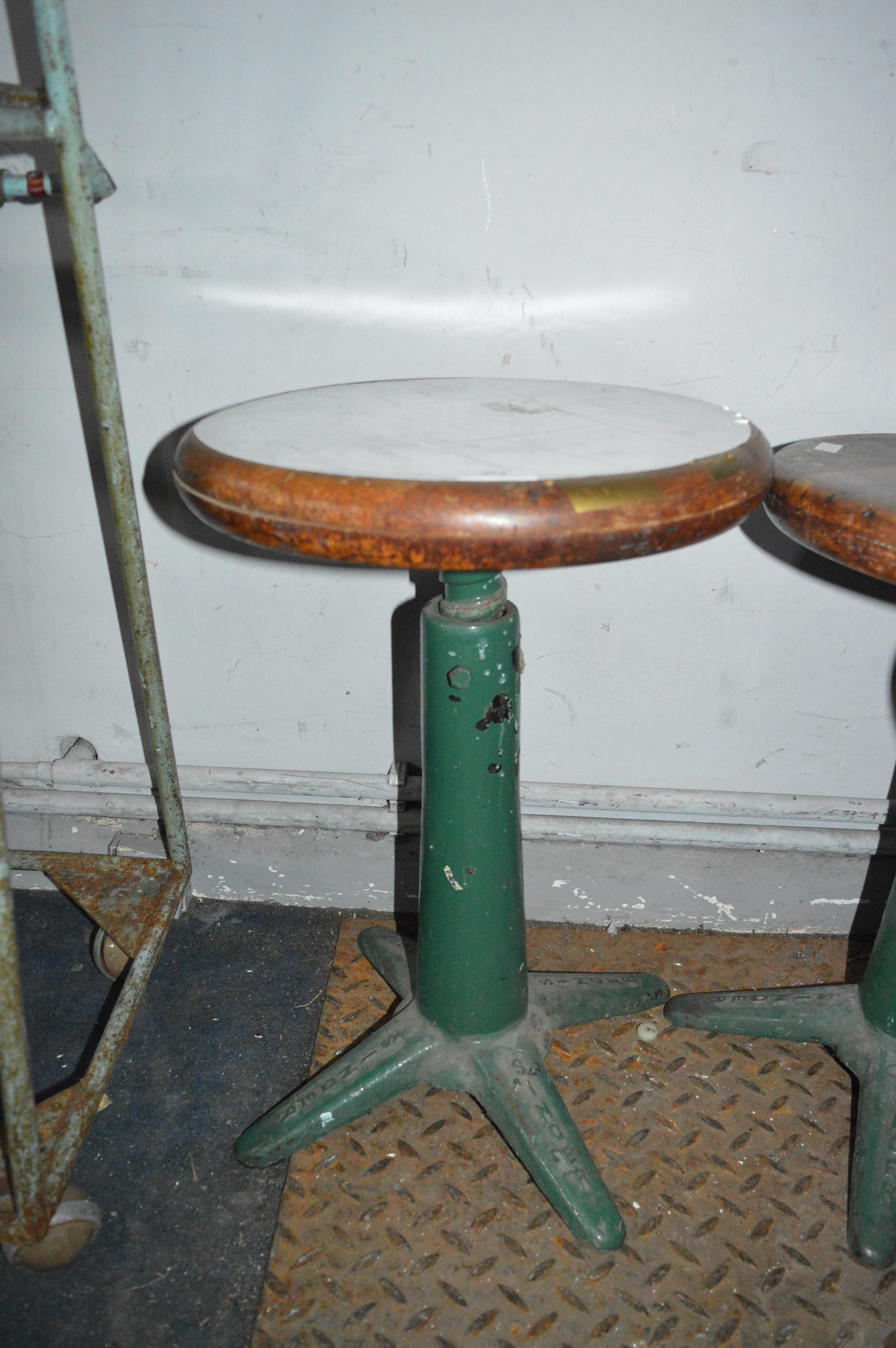 Singer Adjustable Sewing Stool with Painted Wooden Seat on Cast Iron Base