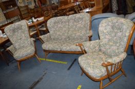 Ercol Suite Comprising Two Seat Sofa and Two Wingback Armchairs