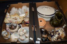 Two Boxes of Assorted China; Teapots, Tureens, Serving Plates, etc.