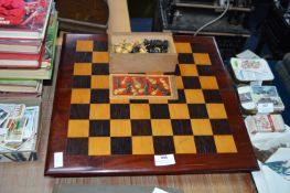 mahogany and Boxwood Inlaid Folding Chessboard and Set
