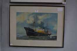 Framed Watercolour of the Trawler Kingston Jacinth by Harold Whittaker 1986