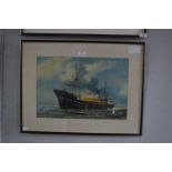 Framed Watercolour of the Trawler Kingston Jacinth by Harold Whittaker 1986