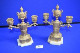 Pair of Gilded Ornate Candelabras on Marble Bases