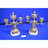 Pair of Gilded Ornate Candelabras on Marble Bases