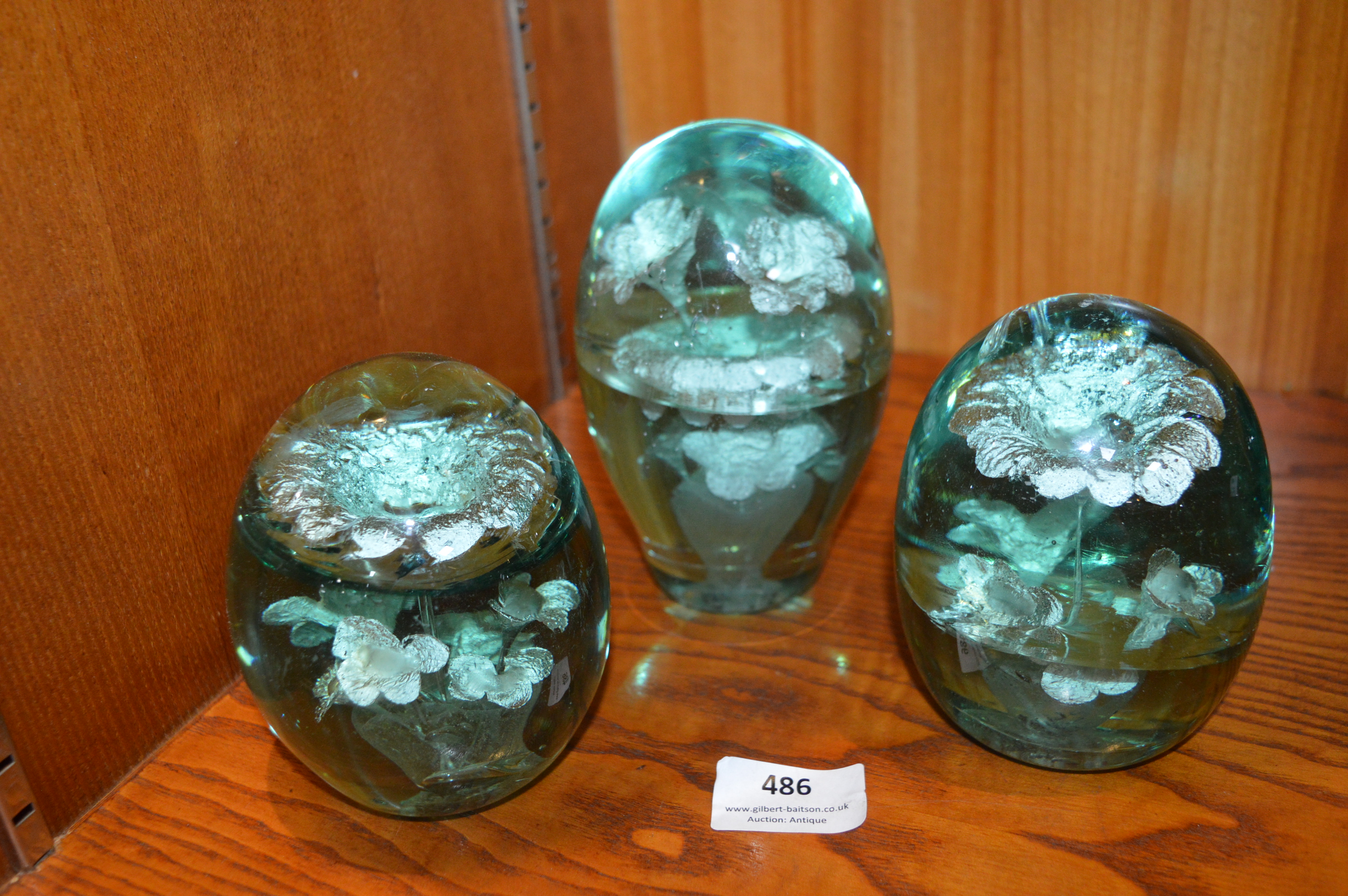 Three Victorian Green Glass Dumps