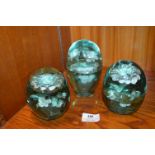 Three Victorian Green Glass Dumps