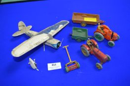 Dinky Diecast Agricultural Vehicles; Tractors, Lawnmower plus a Plastic Aeroplane (AF)