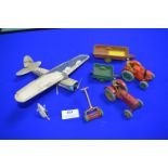 Dinky Diecast Agricultural Vehicles; Tractors, Lawnmower plus a Plastic Aeroplane (AF)