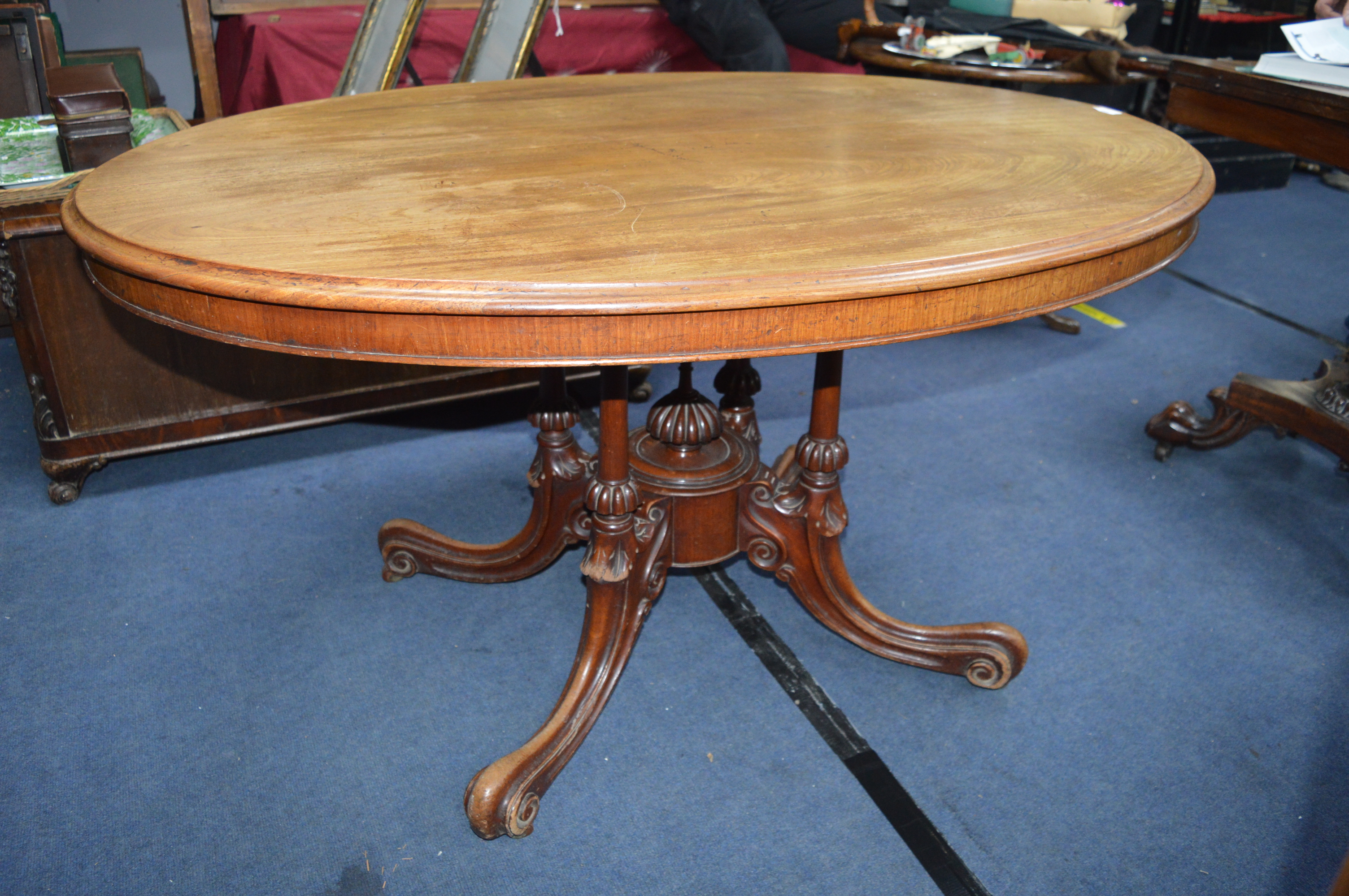 Victorian Mahogany Oval Tilt Top Dining Table on Quadripartite Base