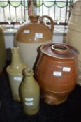 Salt Glazed Flagon, Bottles and a Small Barrel