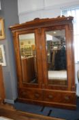 Large Double Edwardian Mahogany Wardrobe with Beveled Edge Mirror Doors