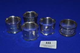 Five Hallmarked Sterling Silver Napkin Rings