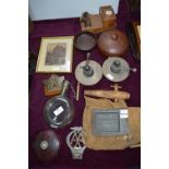 Collectible Items Including Cornish Tin Ingot, Oil Lamps, Wooden Bowls, Framed Engraving, etc.