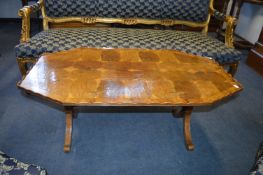 Low Table on X Frame with Veneered Tring Ring Decoration and Pie Crust Edge