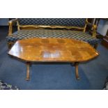 Low Table on X Frame with Veneered Tring Ring Decoration and Pie Crust Edge