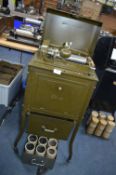 Military Edition Edison Dictaphone Shaving Machine in Cabinet on Wheels plus Six Cylinder in Rack