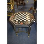 Octagonal Chessboard with Inlaid Mother of Pearl Mosaic on Brass Stand