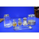 Hallmarked Sterling Silver Cruet Set, Jars and Sugar Tongs