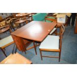 Retro Teak Drop Leaf Dining Table with Four Green Upholstered Chairs