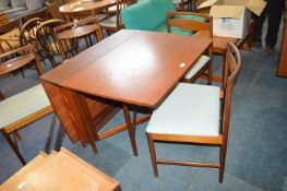 Retro Teak Drop Leaf Dining Table with Four Green Upholstered Chairs