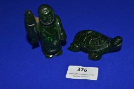 Soapstone Carving of Inuit Fishermen and a Turtle