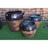 Three Salt Glazed Terracotta Garden Pots (One AF)