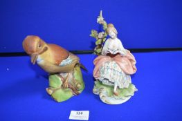 Continental Figurine of a Lady Reading and a Royal Worcester Jay