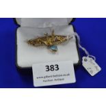 9ct Gold Brooch with Swallow and Enameled Heart ~2.8g