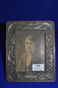 Hallmarked Sterling Silver Art Nouveau Style Photo Frame on Oak Mount