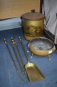 Brass Companion Set, Coal Bin, etc.