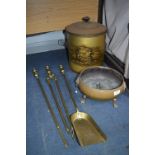 Brass Companion Set, Coal Bin, etc.