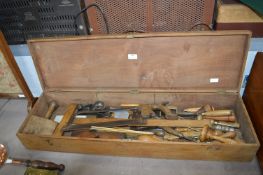Victorian Wooden Toolbox and Assorted Wood Handled Tools, etc.