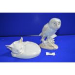 Royal Copenhagen Figures of a Cat and an Owl