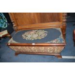 Victorian Sarcophagus Shaped Ottoman with Floral Wool Work and Curtained Sides