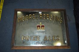 Moor's & Robson's of Hull Prize Ales Pub Mirror in Oak Frame 33" x 26"