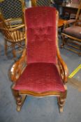 Victorian Mahogany Rocking Chair with Red Velvet Upholstery