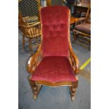 Victorian Mahogany Rocking Chair with Red Velvet Upholstery