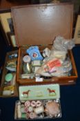 Wooden Sewing Box and Contents